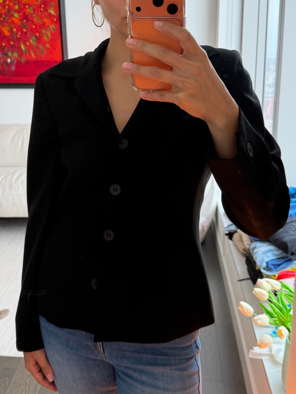 Vintage Jones New York Collection Black Blazer Tailored Single Button Size 8